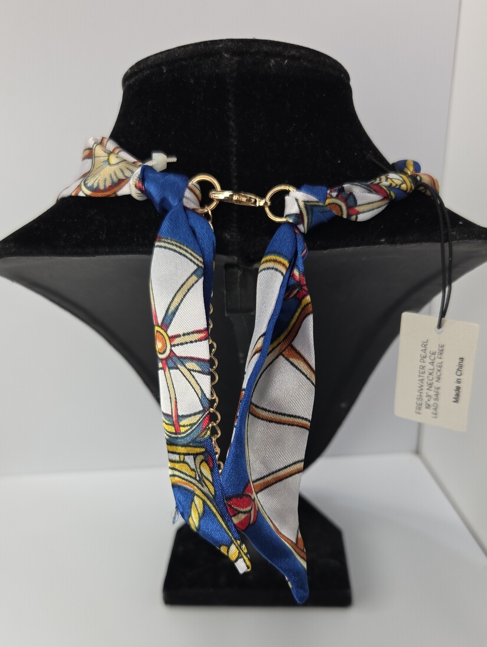 💙▪️🦀Piper K▪️ Nautical Blue Adjustabel Scarf Red Crab Pendant Pearl Necklace - Picture 5 of 12